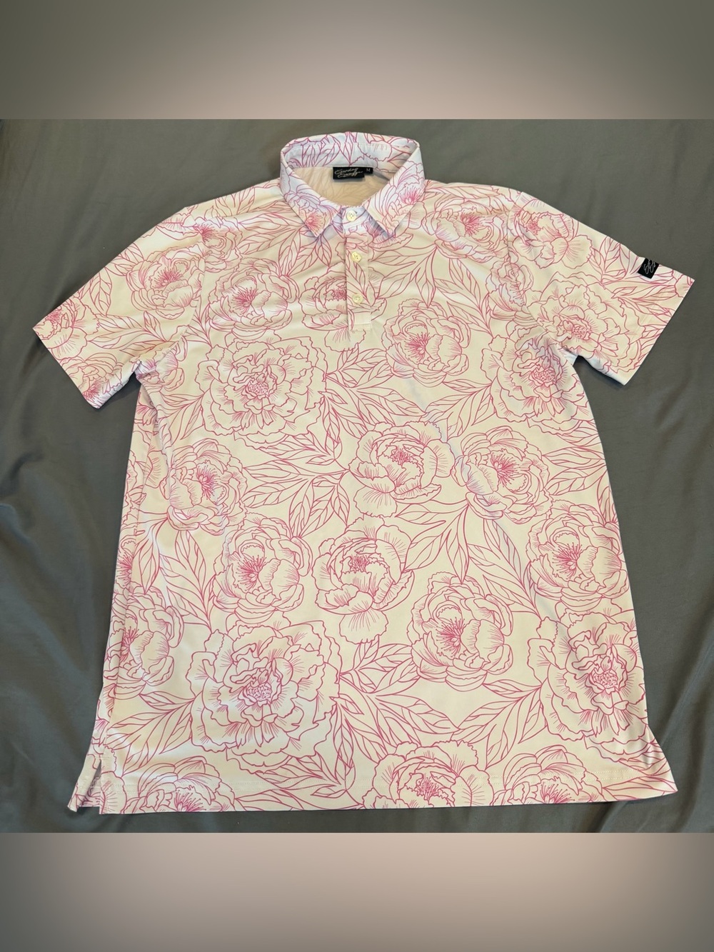 Sunday Swagger Mens M Pink AOP Floral Performance Stretch Polo